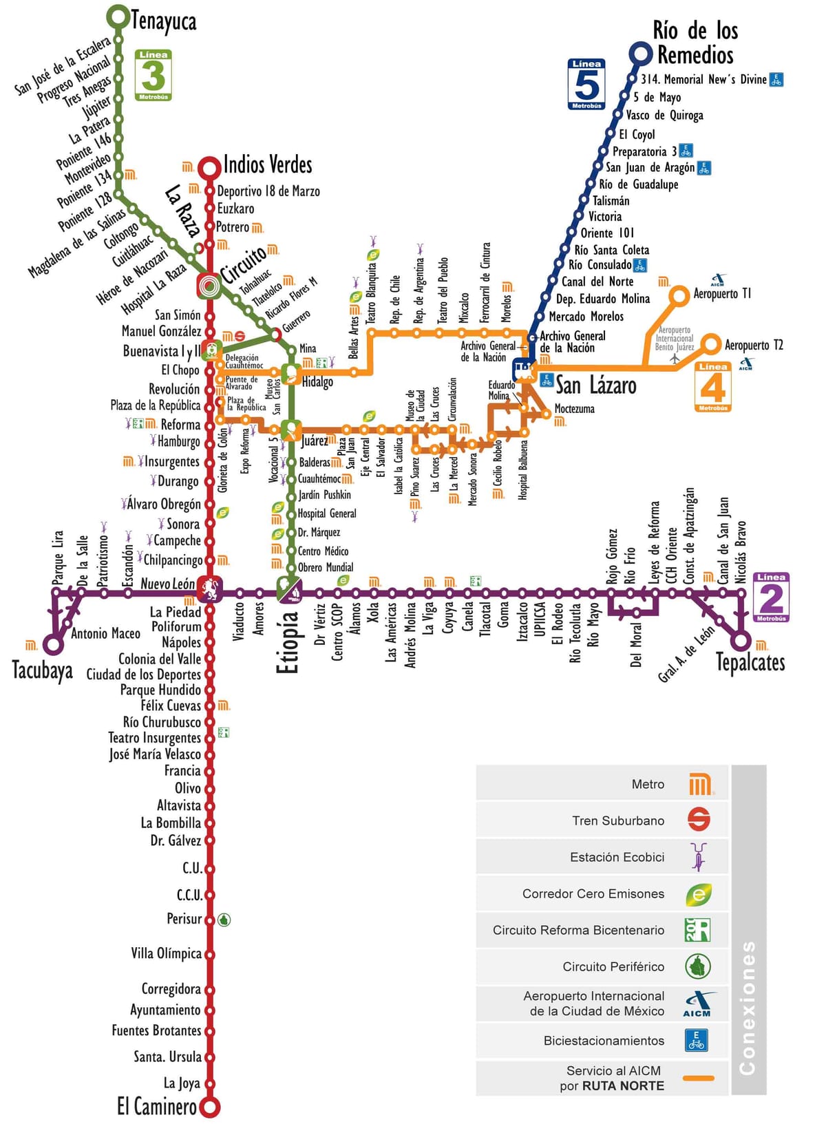 Mapa sieci Metrobús w Meksyku