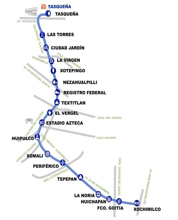 Mapa sieci tramwajowej w Meksyku