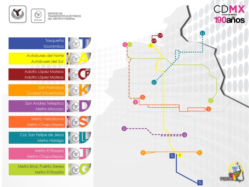 Mapa sieci trolejbusowej w Meksyku